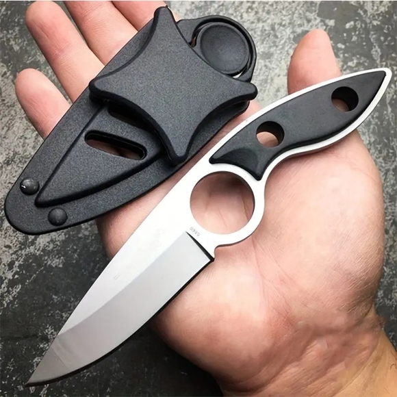 SET OF 2 Tactical Knifes with Sheaths - One Black And Stainless - Picture 4 of 5